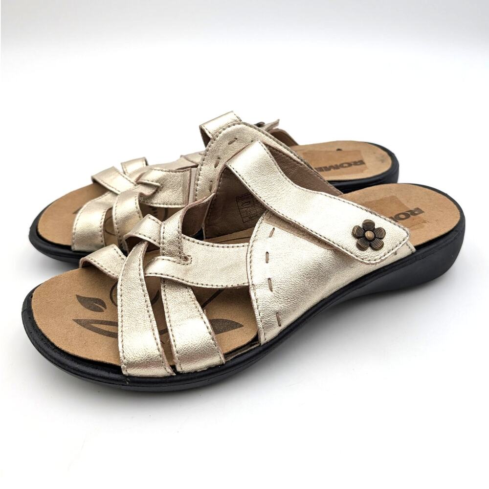 Romika Ibiza 99 Slide Sandals Hook & Loop Women's Gold Size US10.5 EU41